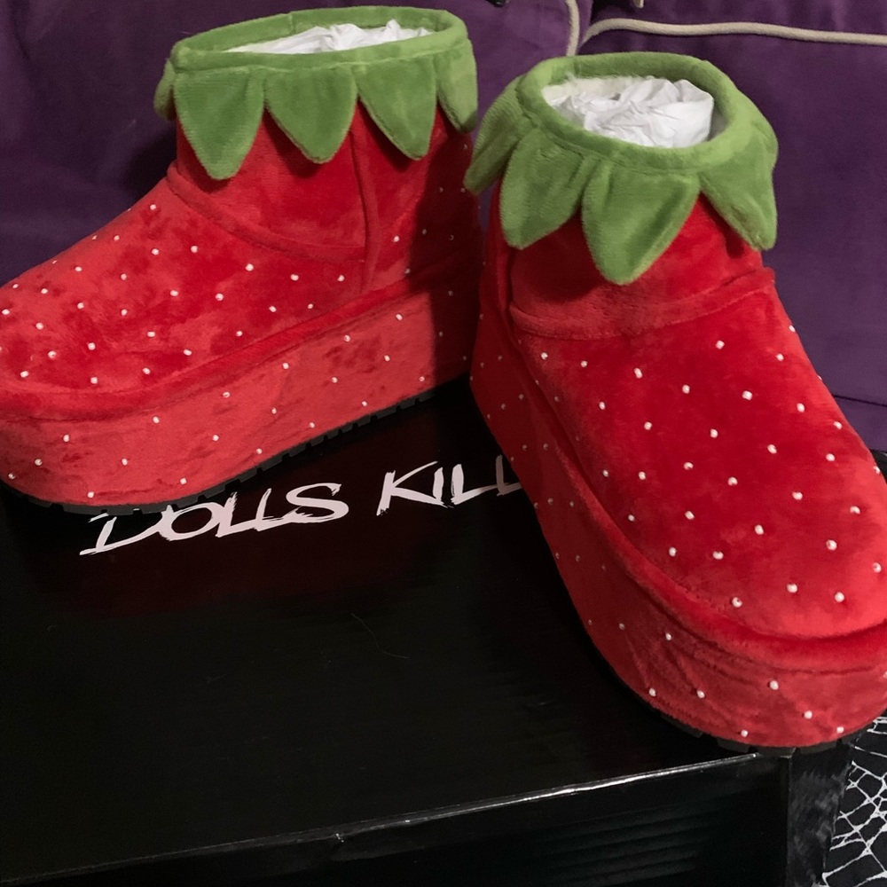 Strawberry shortcake X dollskill collab fresh patch platform boots